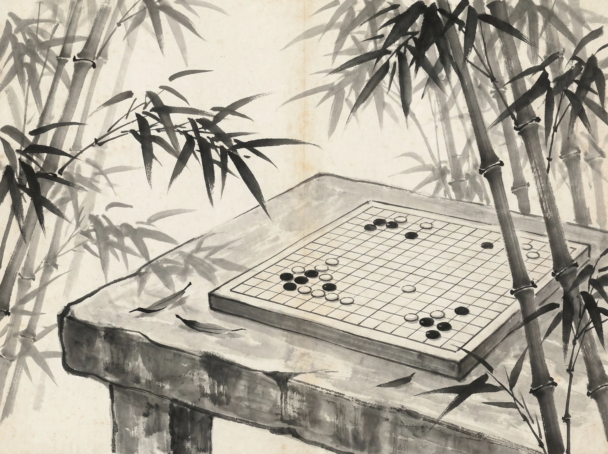 竹林棋盘上的 博雅棋牌 经典布局