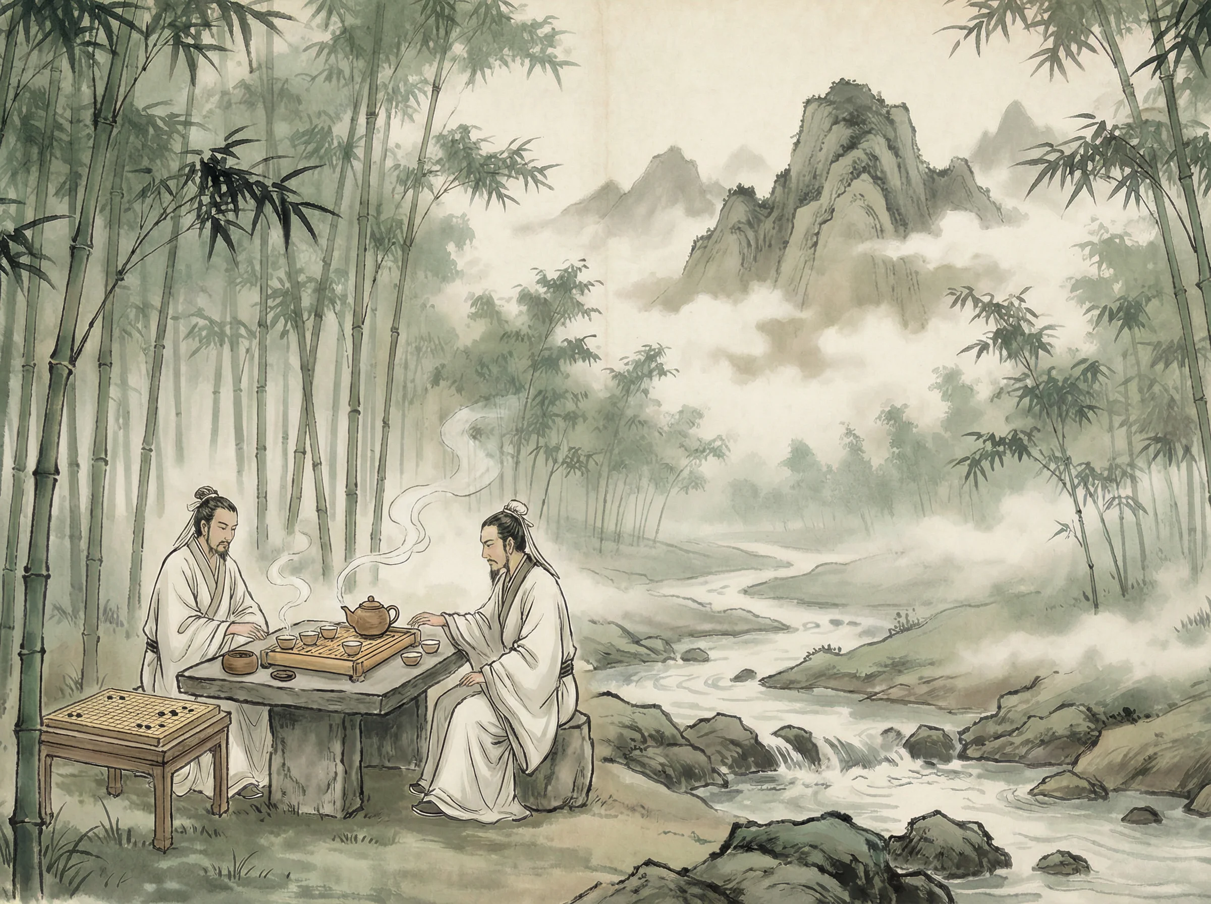 竹林中品茶对弈，体验 博雅棋牌 禅意生活